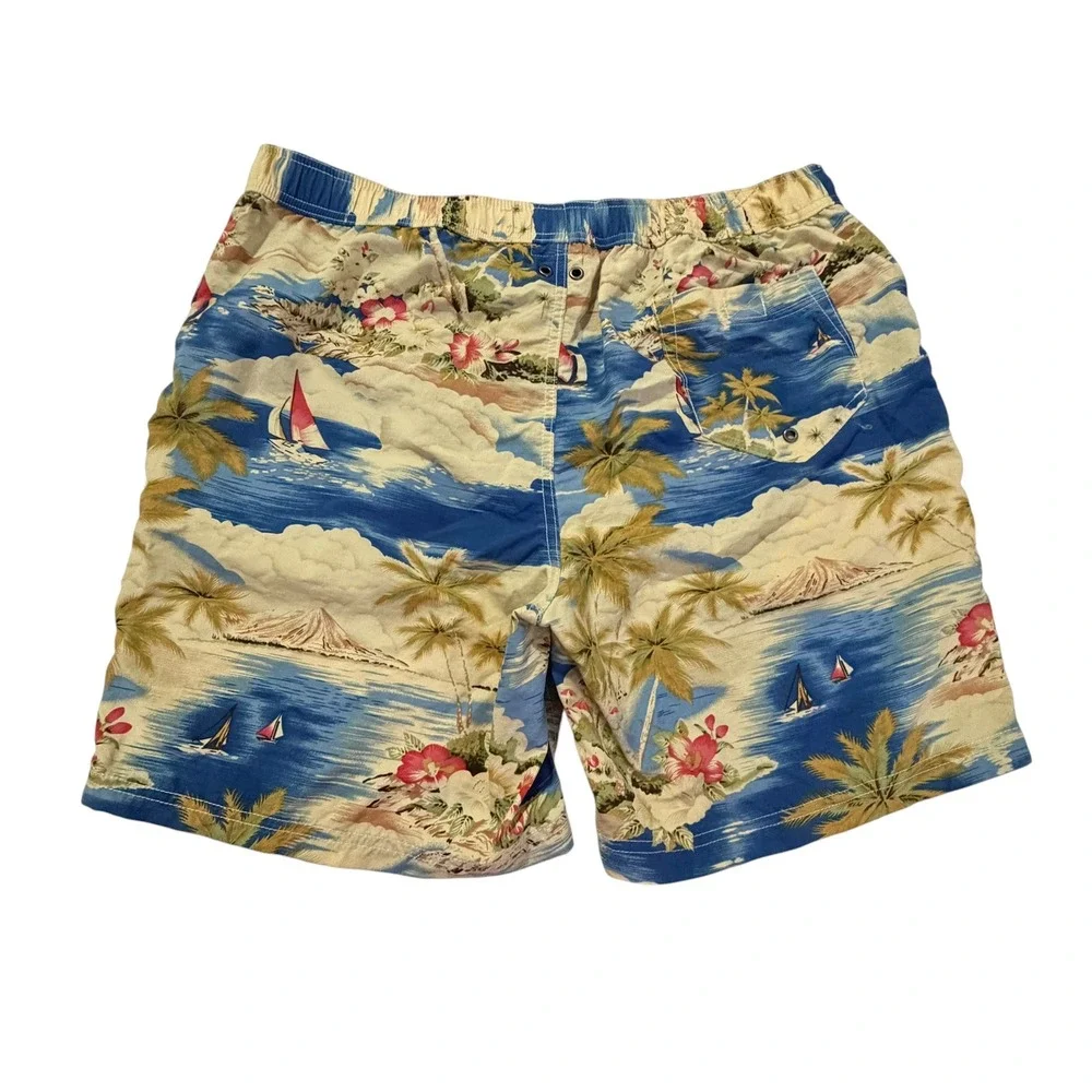 Lands End Hoffman California Fabrics Tropical Sailboat Swim Trunks Mens Large L